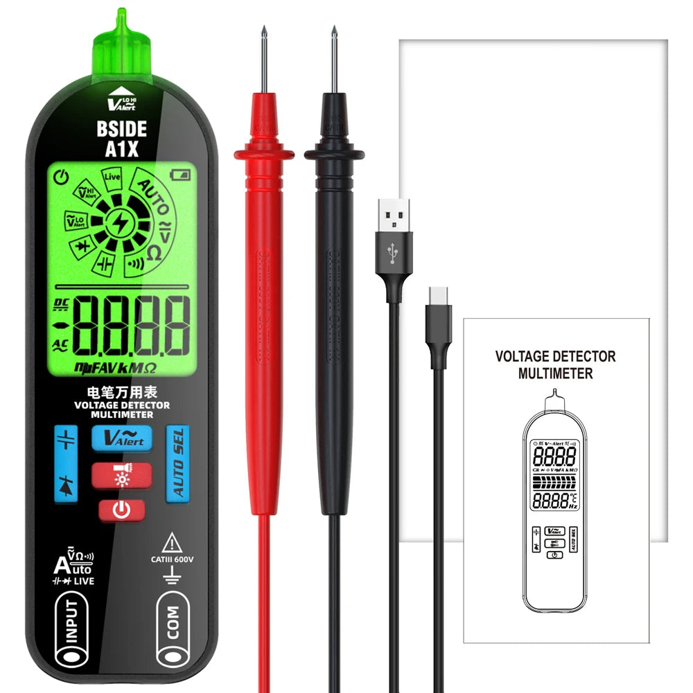 BSIDE A1X A1 Digital Multimeter Electric Test Pen With Flashlight Live Wire Recognition Meter Voltage Resistance Diode NCV Test