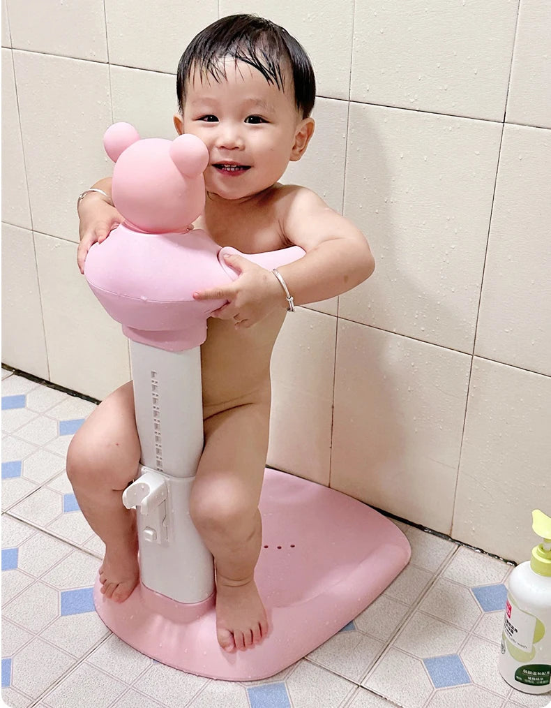 Cartoon Bear Baby Bathtub with Stand, Children's Baby Standing Bath, Baby Rinse Butt Holder, Toddler Stand Bath Tub Showers