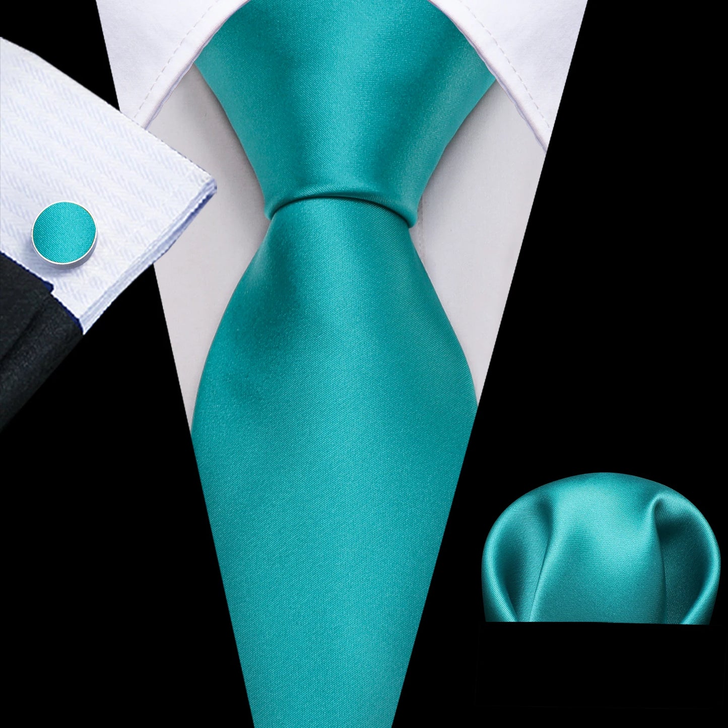 Amazony Epic Green Silk Mens Tie Hanky Cufflinks Set Mint Grass Teal Bottle Sage Pea Green Necktie For Male Wedding Business Party