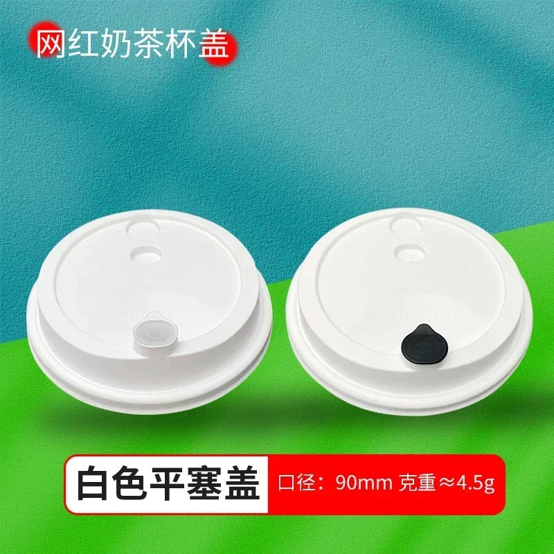 50pcs 90mm Caliber Injection Molded Leak Proof Cup Lids One Time Packaged Milk Tea Coffee Cup Lid Thickened One-piece Cover