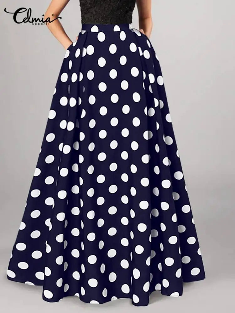 2024 Summer Skirt Celmia Bohemian Women Maxi Skirts High Waist Vintage Casual Loose Dot Elegant A-line Long Skirt Oversize