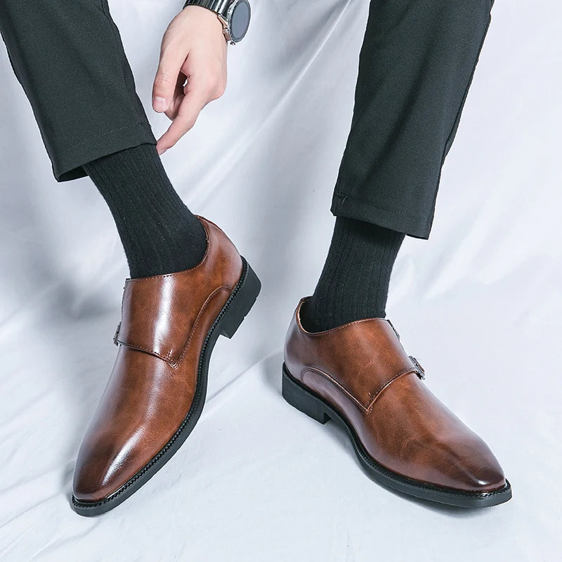 2024-2025 New Leather Shoes for Men Monk Shoes Classic Brown Wedding Shoes for Men Fashion Casual Men Shoes Evening Dress Moccasins