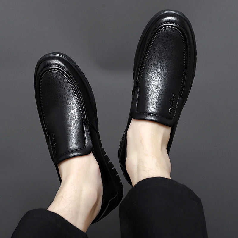 British Style High-quality Loafers Simple Black Men's Leather Casual Shoes Interview Commuting Men's Work Shoes Big Size:38-47
