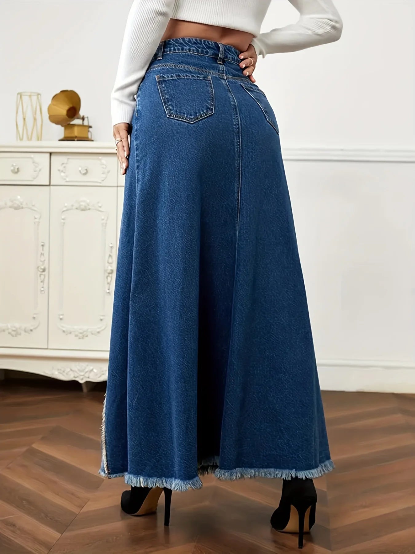 2024 Autumn New Women's Denim Long Skirt Fashion Loose Spliced Denim Swing Skirt Female Casual Clothes XS-L