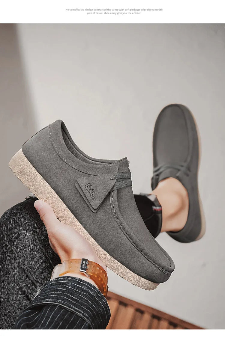 2025 New Suede Casual Shoes For Men Khaki Leather Loafers Slip-on Men's Shoes Lightweight Driving Shoes Men chaussure hommes