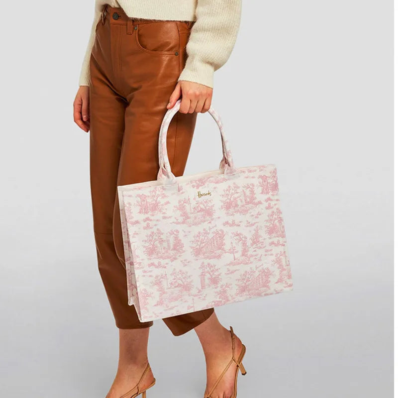 AMAZONY 2024 Harrodes Tote Bag Ladies Shopping Bag Women's Versatile Handbags Harrodes Woman Canvas Fashion Large Capacity Shoulder Bag