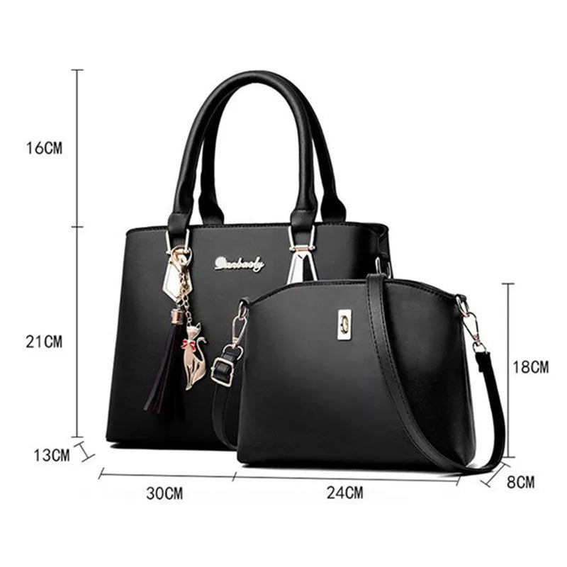 AMAZONY 2024 Large Capacity 2PCS Women's Bag Tote Bag Solid PU Leather Ladies Handbag Shoulder Bag Wallet Bags Bolsa Feminina