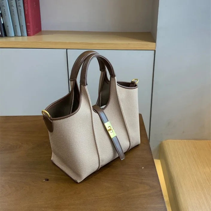 Vegetable basket bag for women 2024-2025 cloth pattern handbag large capacity niche design bucket bag PU sub-mother tote bag