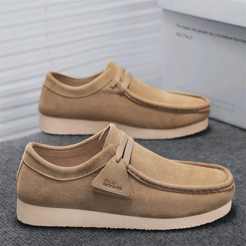 2025 New Suede Casual Shoes For Men Khaki Leather Loafers Slip-on Men's Shoes Lightweight Driving Shoes Men chaussure hommes
