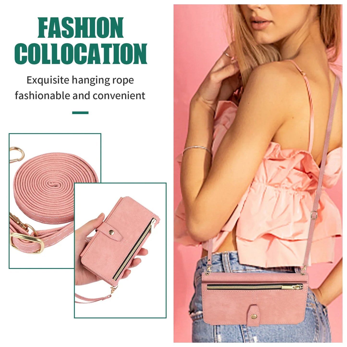 Crossbody Lanyard Card Slot Wallet Flip Case for iPhone 15 14 13 12 11 Pro Max Mini X XS 8 7 Plus SE 2020 2022 PU Leather Cover