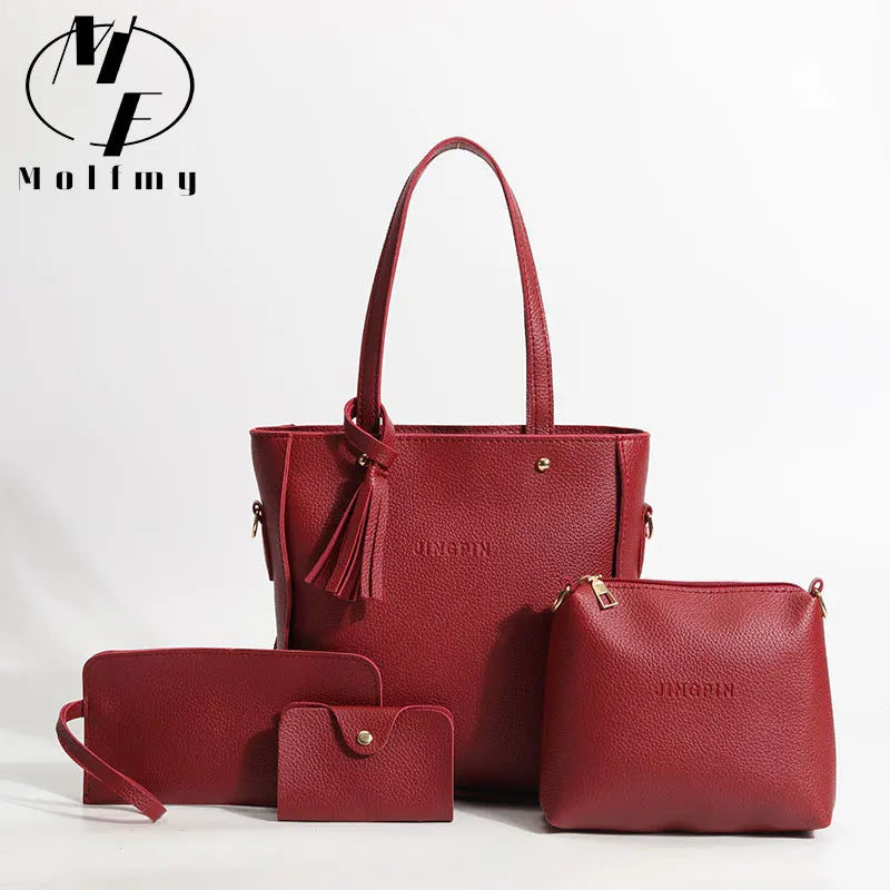 AMAZONY 4Pcs/Set Crossbody Shoulder Bag High Capacity Pattern PU Leather Shoulder Bags Wallet Purse Ladies Crossbody Bag for Women Girls