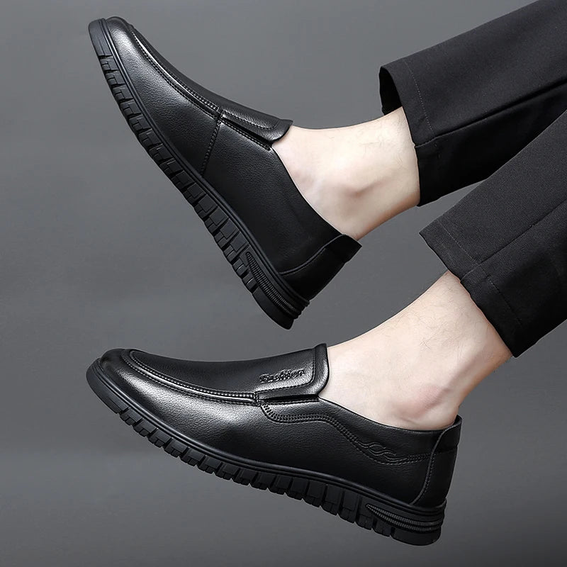 British Style High-quality Loafers Simple Black Men's Leather Casual Shoes Interview Commuting Men's Work Shoes Big Size:38-47