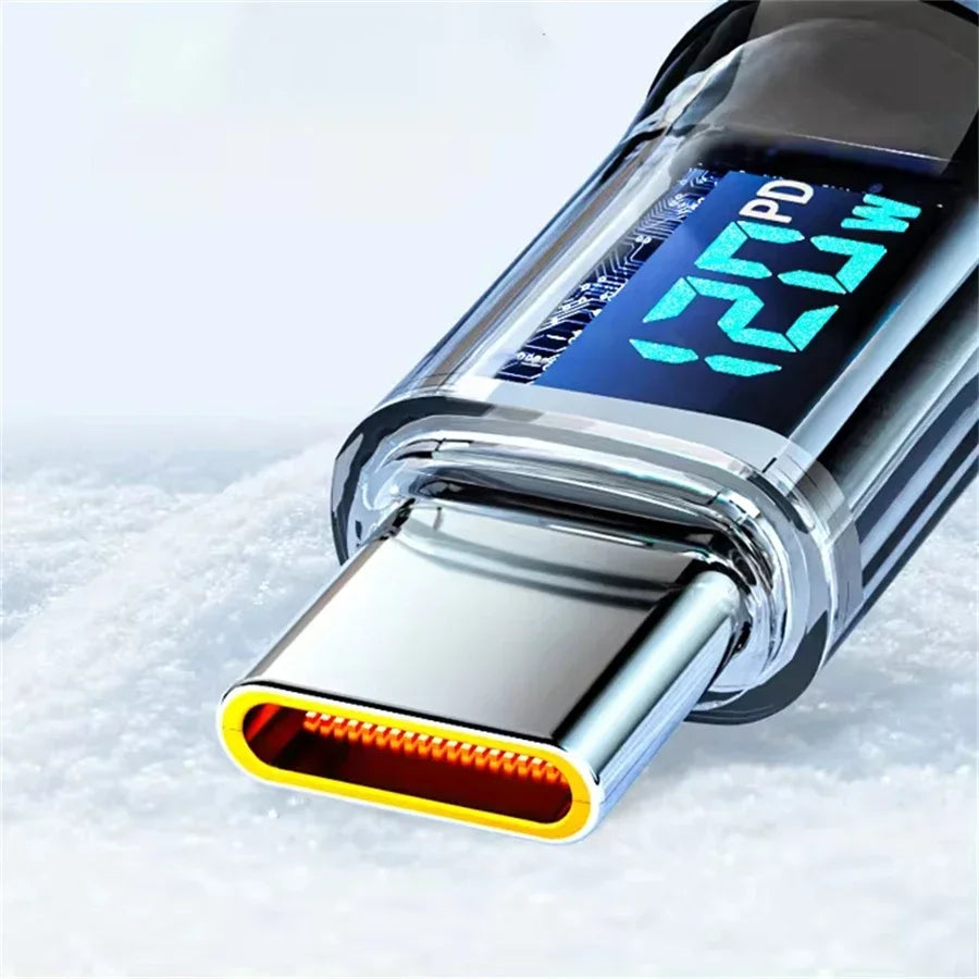 1PCS 120W Type C to Type C Super Fast Charging Cable for Phone with LED Display USB Data Cable to Type C for huawei oppo vivo