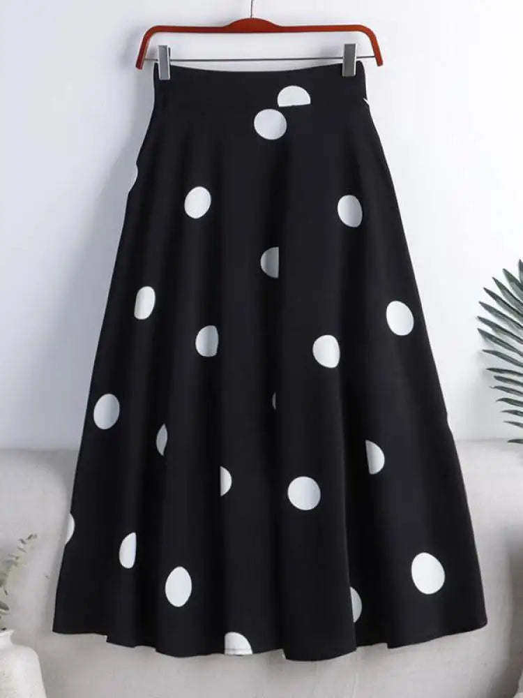 Chiffon Print Dot Skirts Womens High Waist All-match Summer Medium Long A-line Skirt Female Office Lady Pleated Skirt Elegant