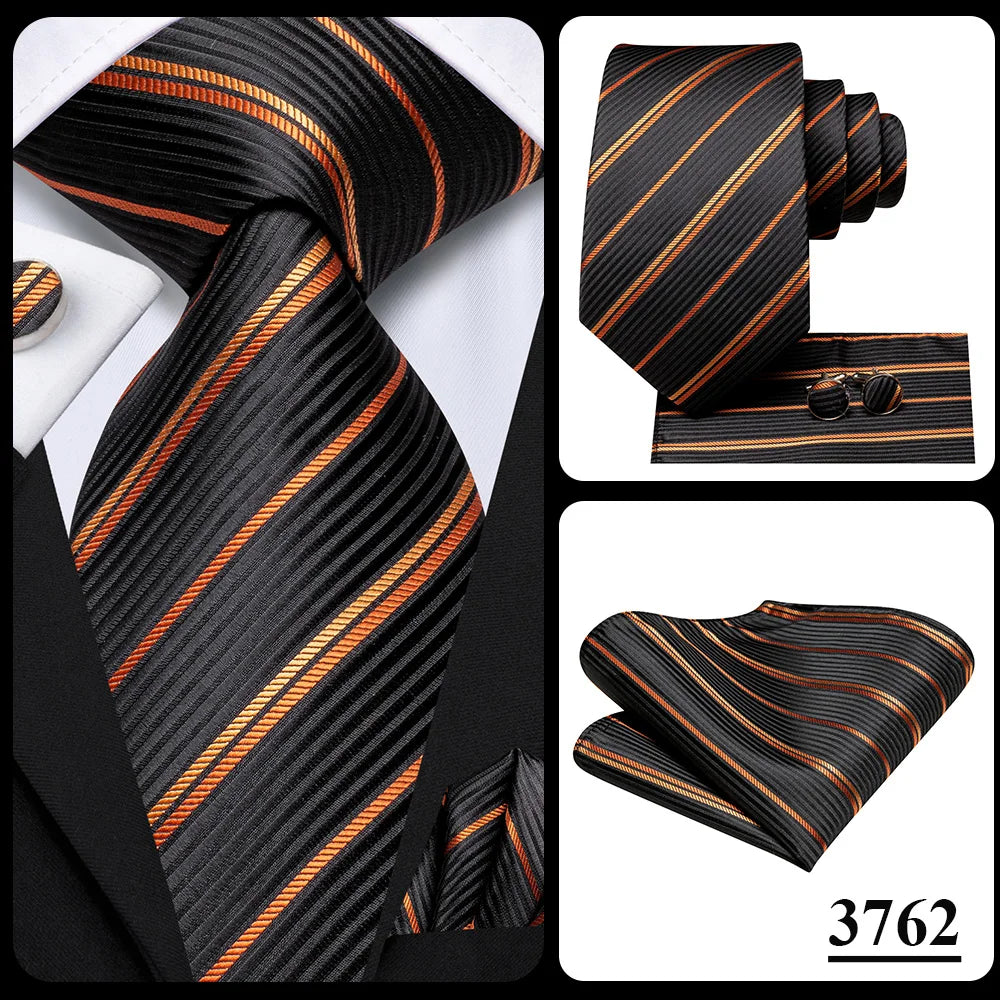 Our Brand 2025 Hi Tie Striped Sage Green Mens Fashion Necktie Handkerchief Cufflinks for Tuxedo Accessory Classic Silk Luxury Tie for Man Gift