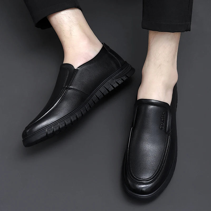 British Style High-quality Loafers Simple Black Men's Leather Casual Shoes Interview Commuting Men's Work Shoes Big Size:38-47