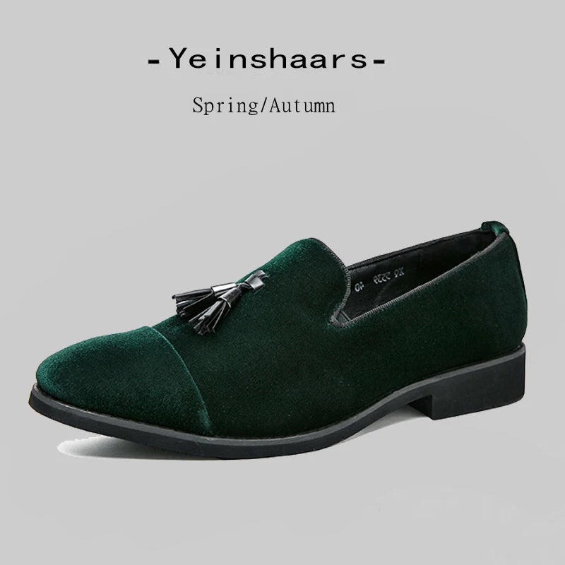 TINTINOS NEW 2024 Luxury Brand Suede Green Loafers Men Slip-on Tassel Soft Leather Wedding Shoes Flats Men Shoes Casual Shoes Nubuck Leather Shoes