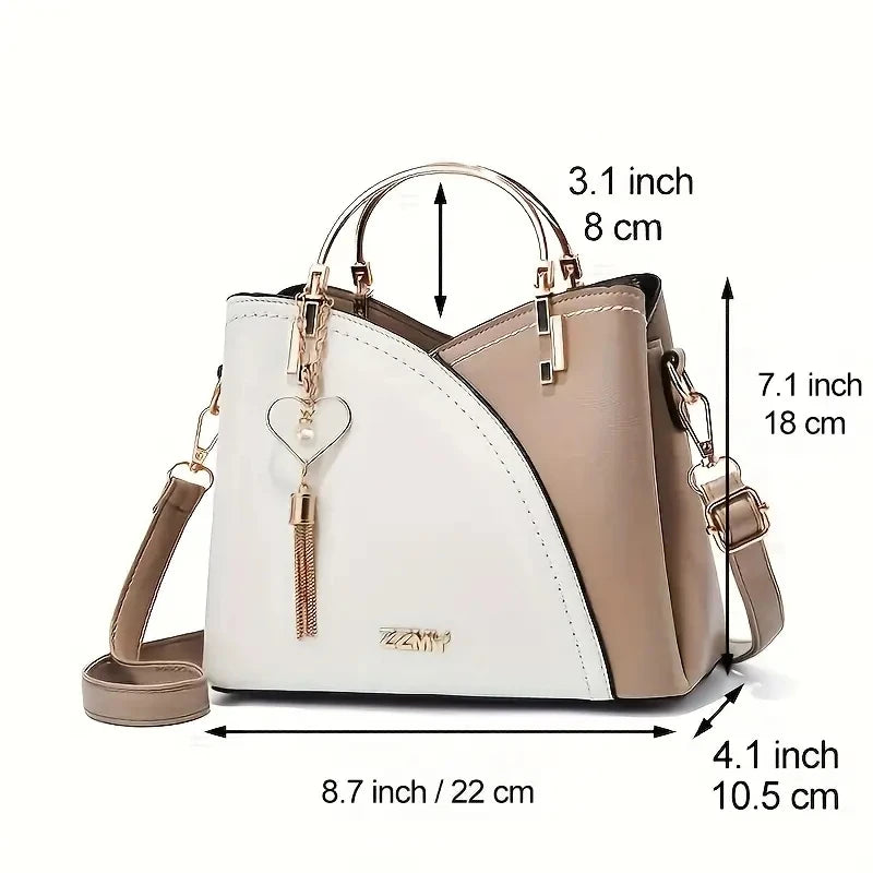 AMAZONY 2024 Women's fashionable color blocking shoulder bag with tassel decoration crossbody bag wallet