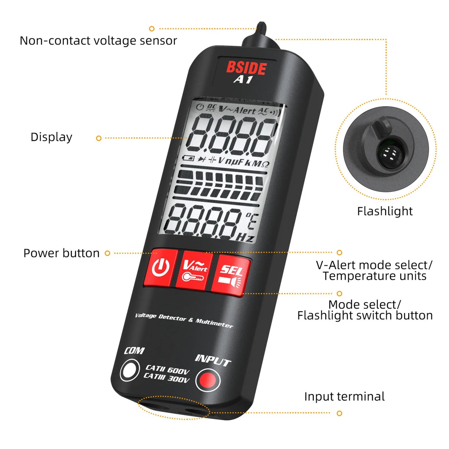 BSIDE A1X A1 Digital Multimeter Electric Test Pen With Flashlight Live Wire Recognition Meter Voltage Resistance Diode NCV Test
