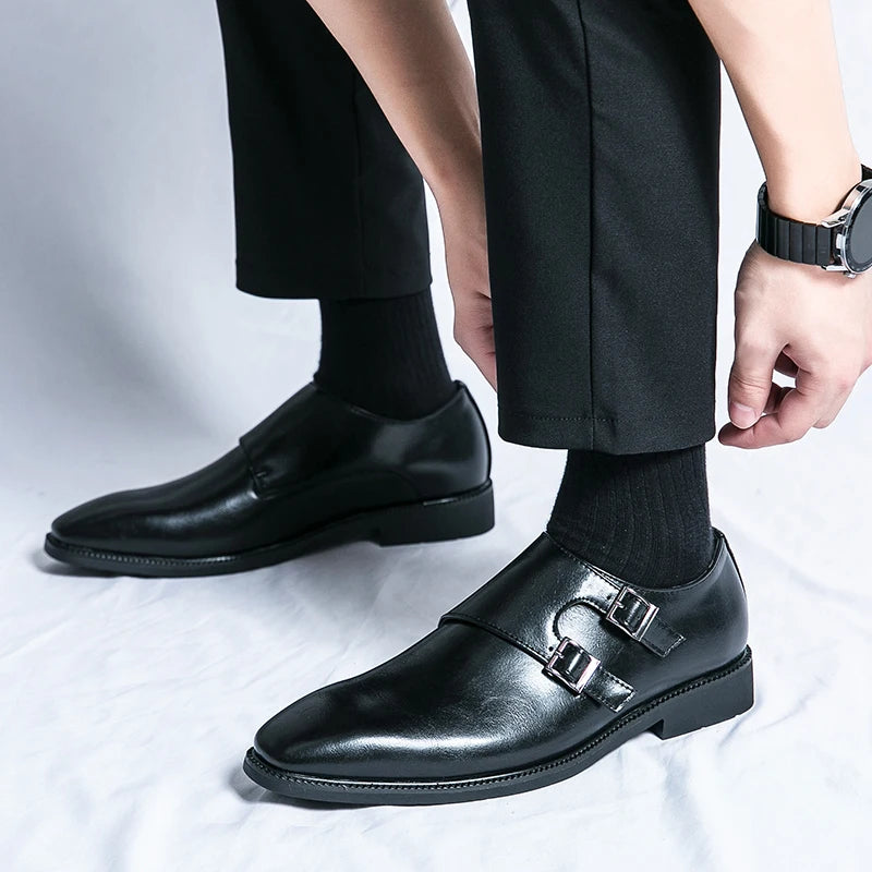 2024-2025 New Leather Shoes for Men Monk Shoes Classic Brown Wedding Shoes for Men Fashion Casual Men Shoes Evening Dress Moccasins