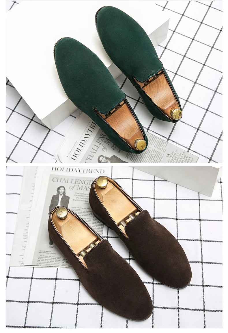 Brand 2024-2025 Green Men's Suede Loafers Fashion Soft Comfortable Breathable Moccasin Shoes Men England Style Slip-on Casual Shoes For Men