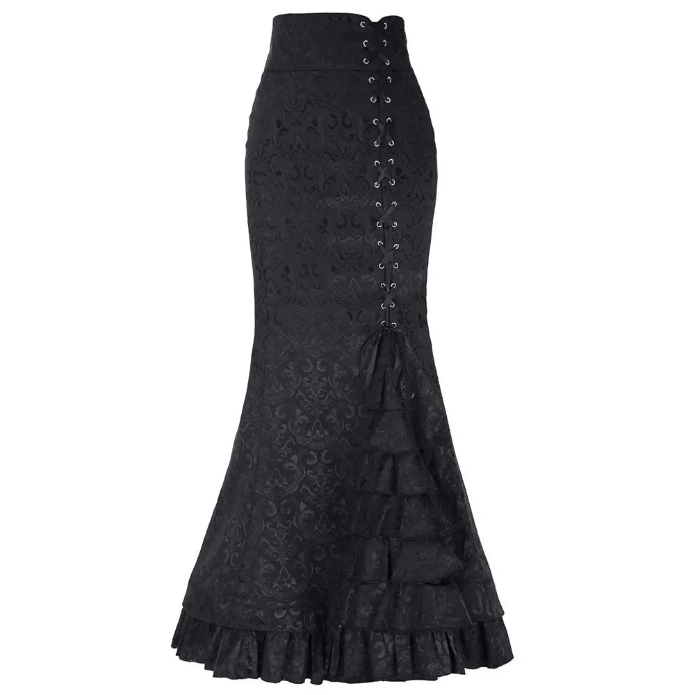 Skirt Bodycon Ruffle Women Punk Style Jacquard Skirt Fashion Victorian Steampunk Long Bodycon Ruffle