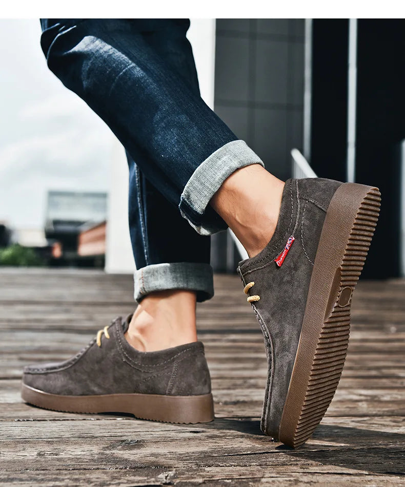 Autumn Men Casual Shoes Suede Leather Work Shoes Male Lace-up Flats Sneakers Platform British Business Party Dress Shoes 38-45