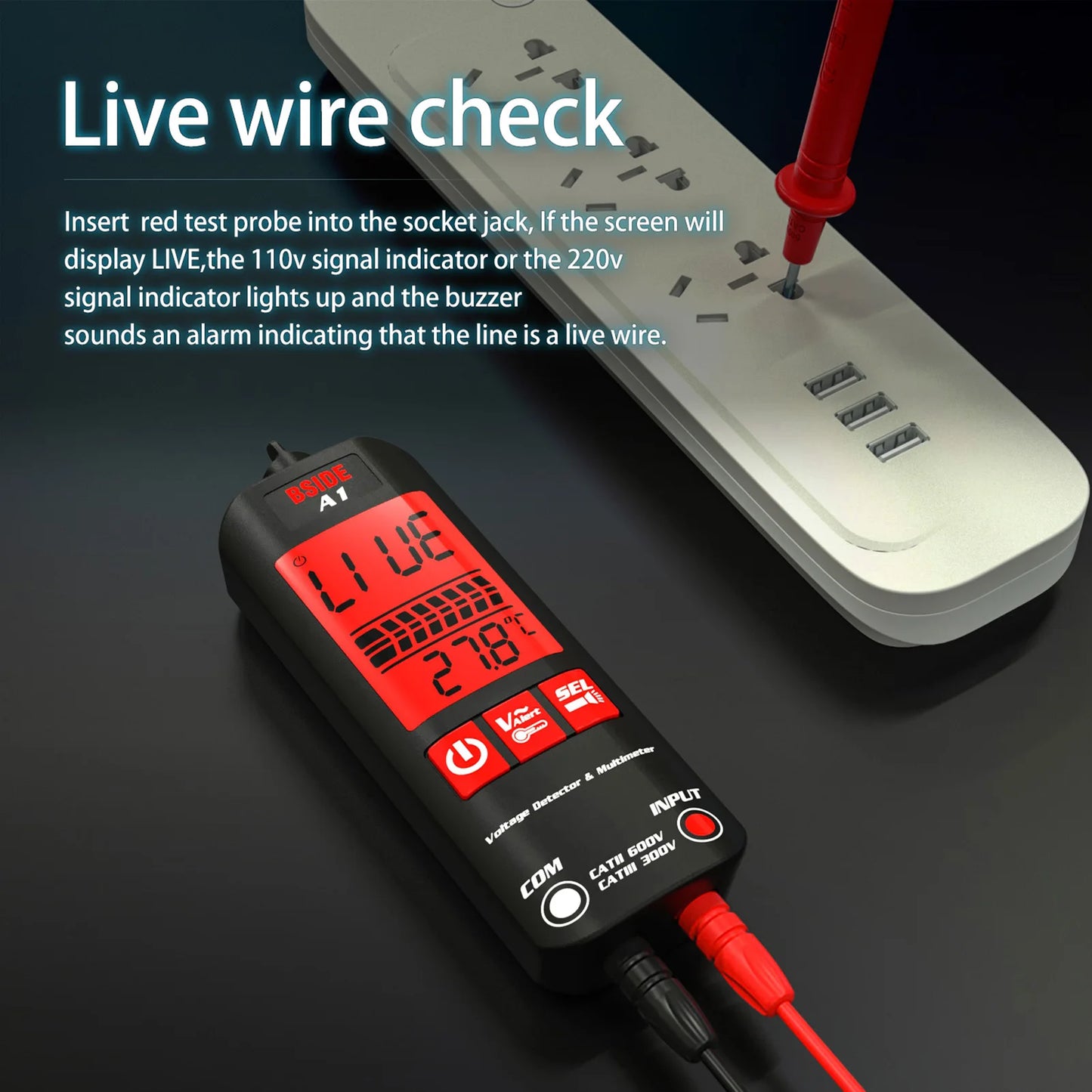 BSIDE A1X A1 Digital Multimeter Electric Test Pen With Flashlight Live Wire Recognition Meter Voltage Resistance Diode NCV Test