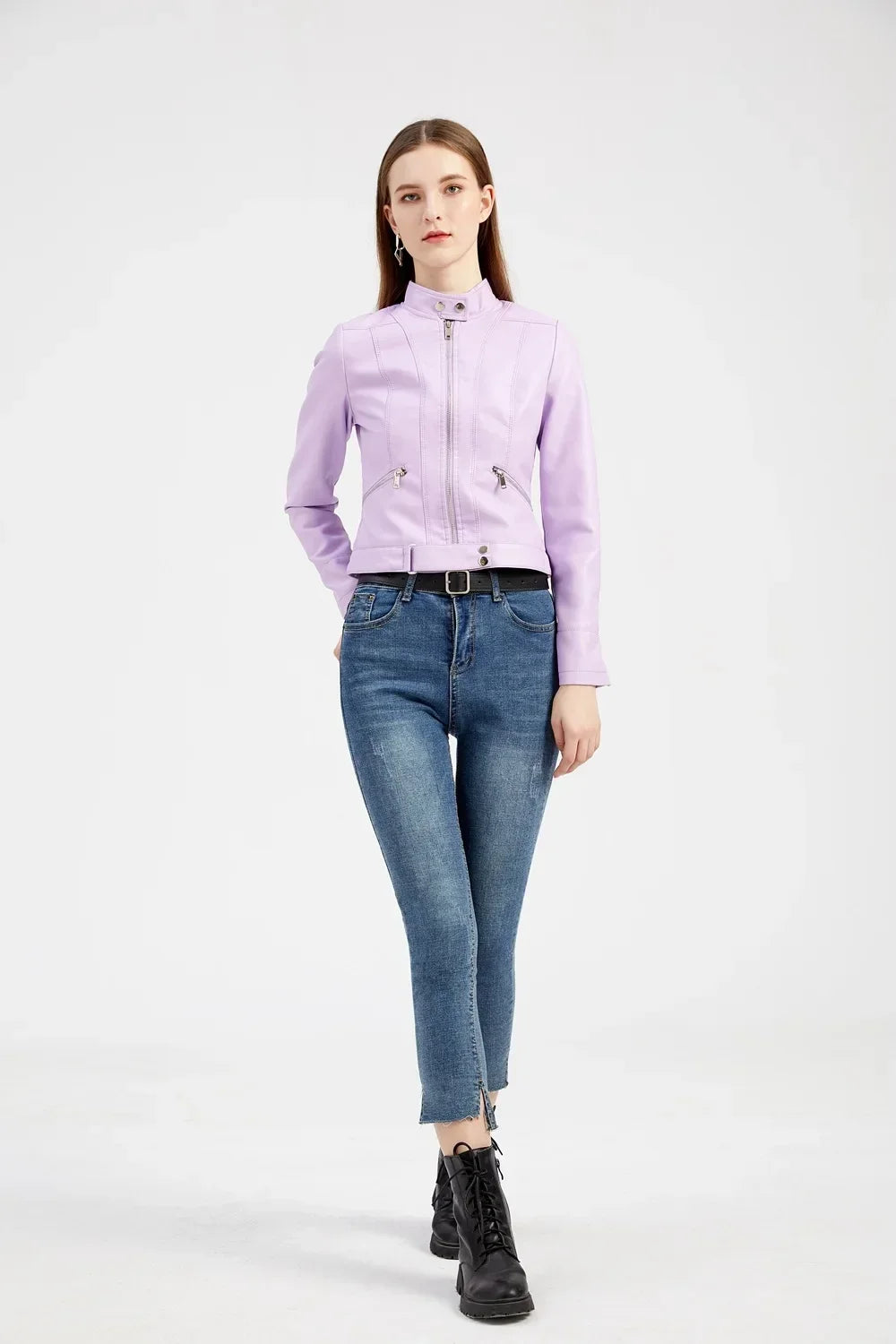 Spring Autumn Stand Collar Ladies Thin Leather Outerwear 2024 New Style Women's Leather Jacket Short Slim Fit