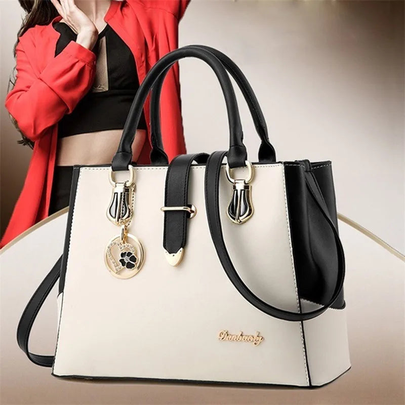 AMAZONY 2024 Ladies Hand Bags Fashion Patchwork Shoulder Office Work PU Leather Bag Female Casual Solid Color Bags Lady Simple Messenger Bag