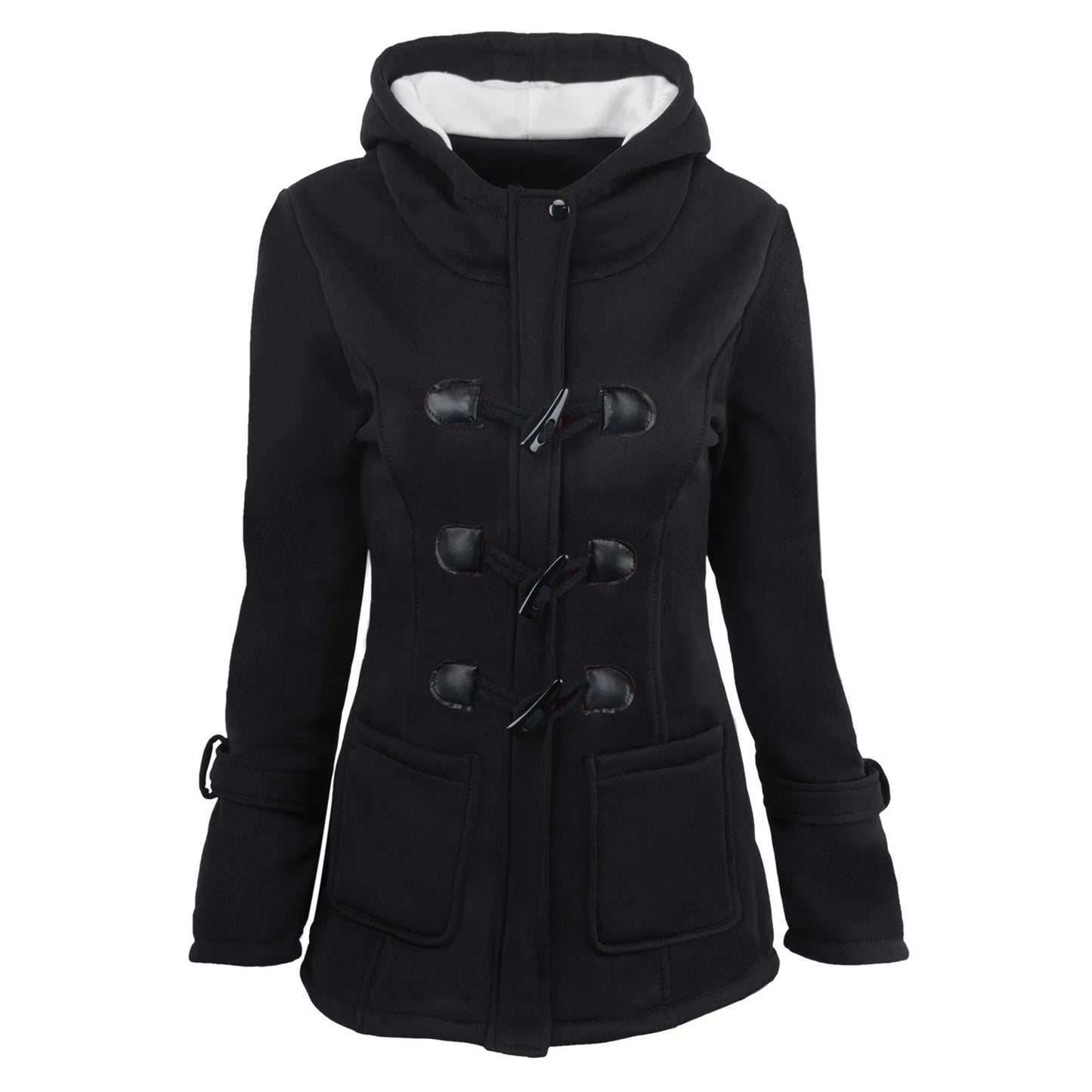 Winter Coat Female Womens Fashion Horn Button Fleece Thicken Coat With Hood Winter Warm Jacket 2025