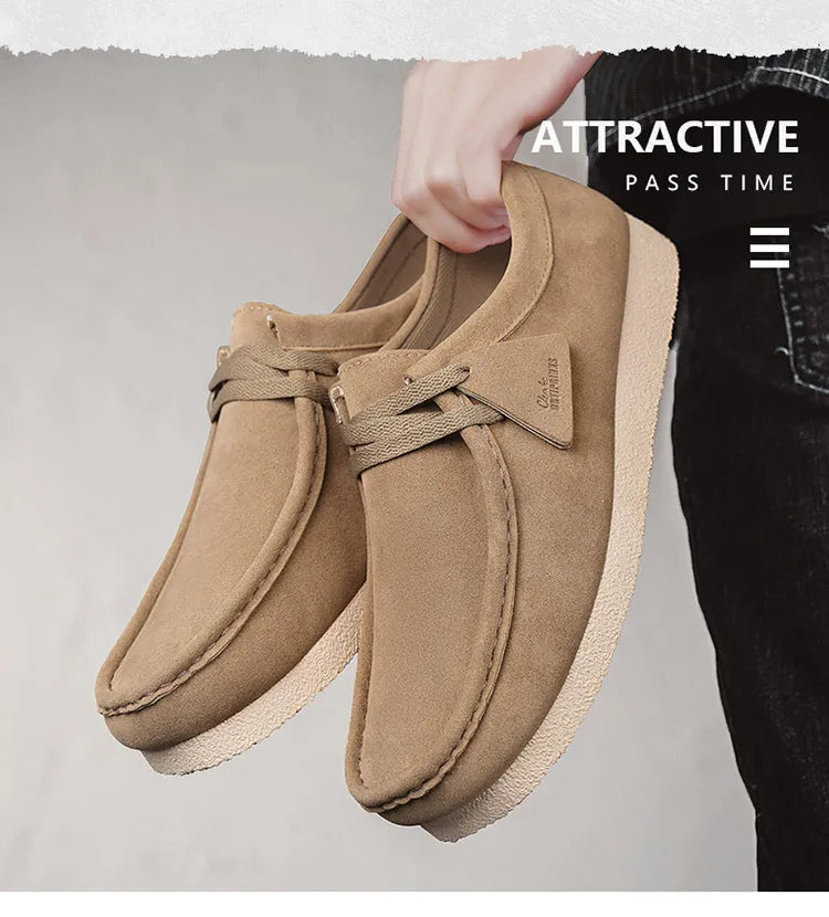 2025 New Suede Casual Shoes For Men Khaki Leather Loafers Slip-on Men's Shoes Lightweight Driving Shoes Men chaussure hommes
