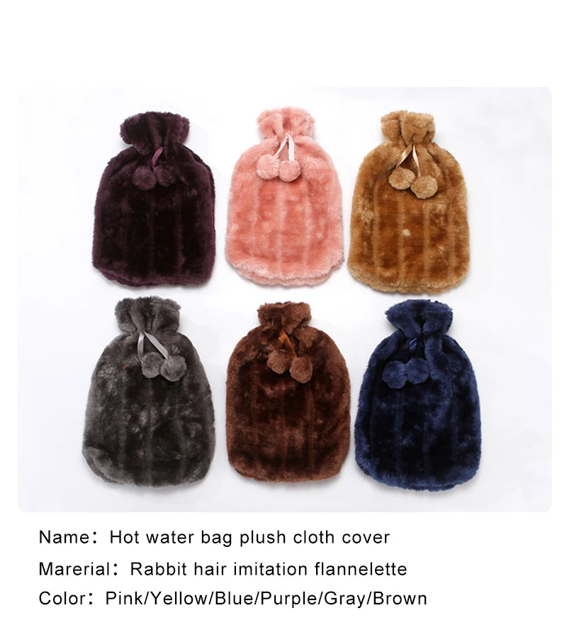 2000ML Hot Water Bottle Thick Water Injection Rubber Soft Plush Hot Water Bag Winter Feet Hand Warmer Bouillotte Warm Bouillotte