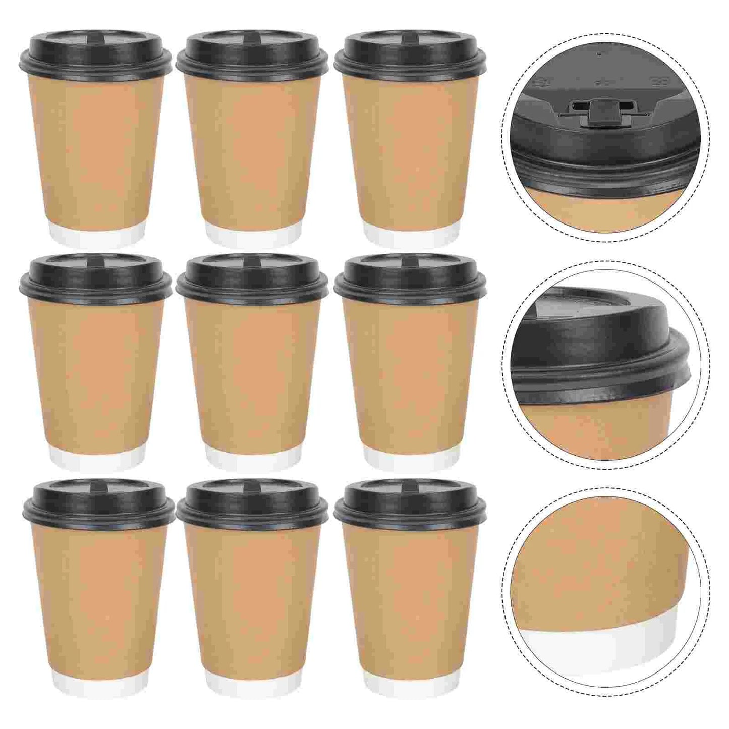 100 Pcs Disposable Coffee Cup Paper Cups with Lid Cardboard Plastic One-time Mug Party Milk Beverage Tea Hot Double Layer