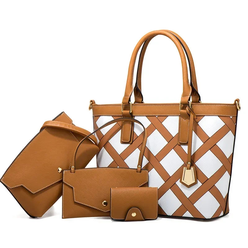 AMAZONY 2024 Autumn and winter large-capacity plaid handbag trendy fashion one-shoulder crossbody four-piece set of mother-son bags handbag