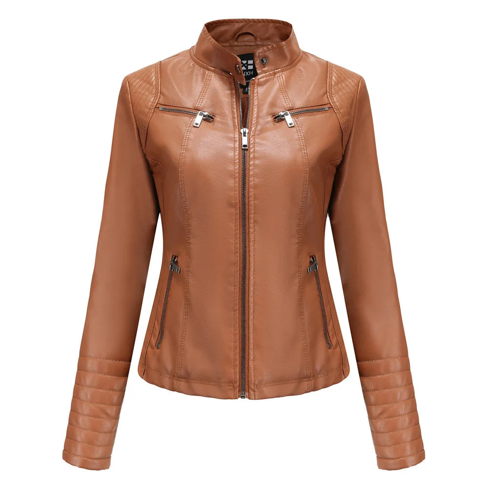 2025 Ladies New Autumn Motorcycle Short Chic PU Leather Jacket