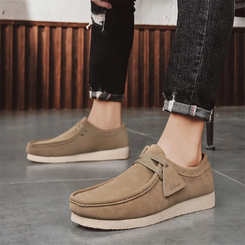 2025 New Suede Casual Shoes For Men Khaki Leather Loafers Slip-on Men's Shoes Lightweight Driving Shoes Men chaussure hommes