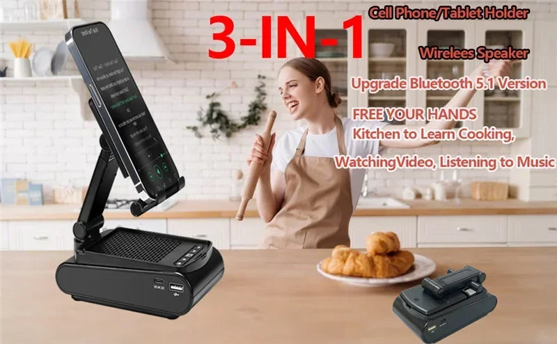Brand New Mobile Phone Holder Stand With Bluetooth Speaker Adjustable Tablet Desktop Live Lazy Bracket Support Portable Wireless Speaker
