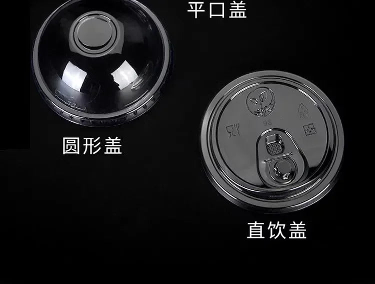 100pcs 98/90mm Caliber Cup Lid Disposable Plastic Transparent Cup Cover Milk Tea Coffee Drinks Packaged Leak Proof Cup Lids