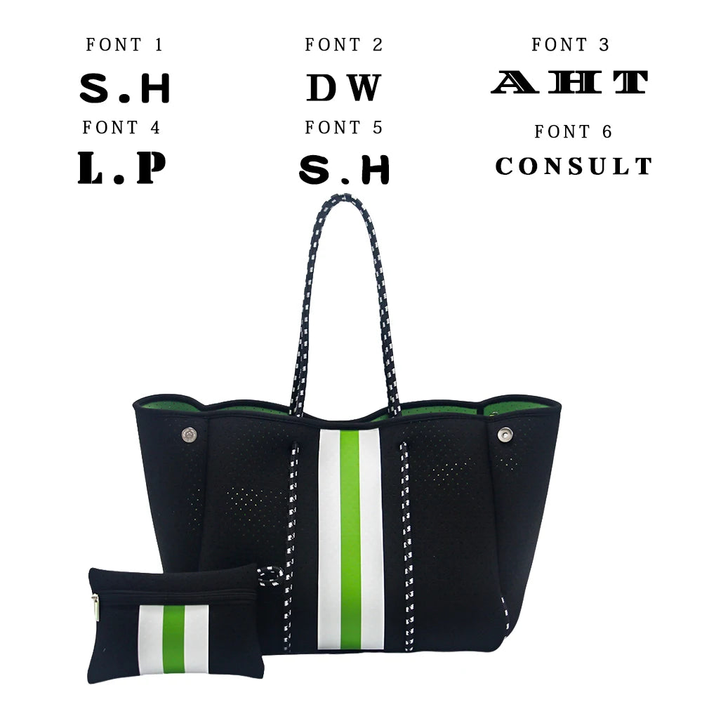Personalized Custom Women's Handbag Printed Handbag Beach Bag Leisure Travel Tote Bag Diving Material Solid Color With Stripes