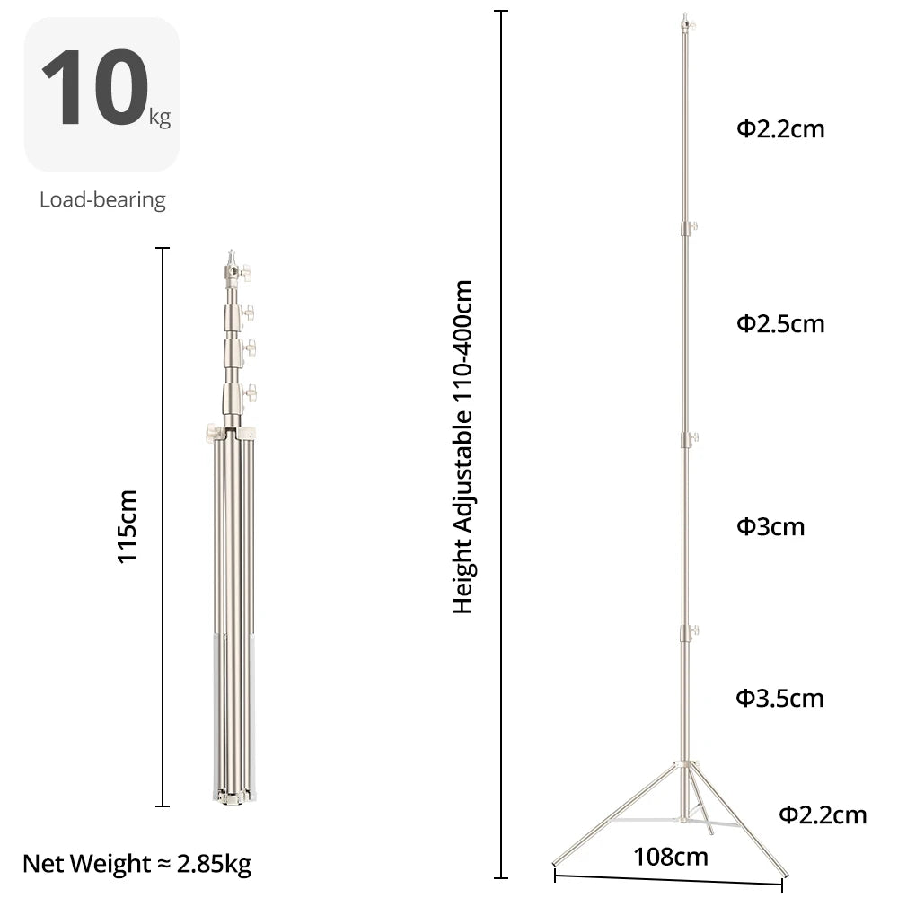 AMBITFUL 4M Stainless Steels Heavy Duty Light Stand Tripod 1/4 and 3/8 Screw Load 10KG for Studio Flash Softbox Continuous Light