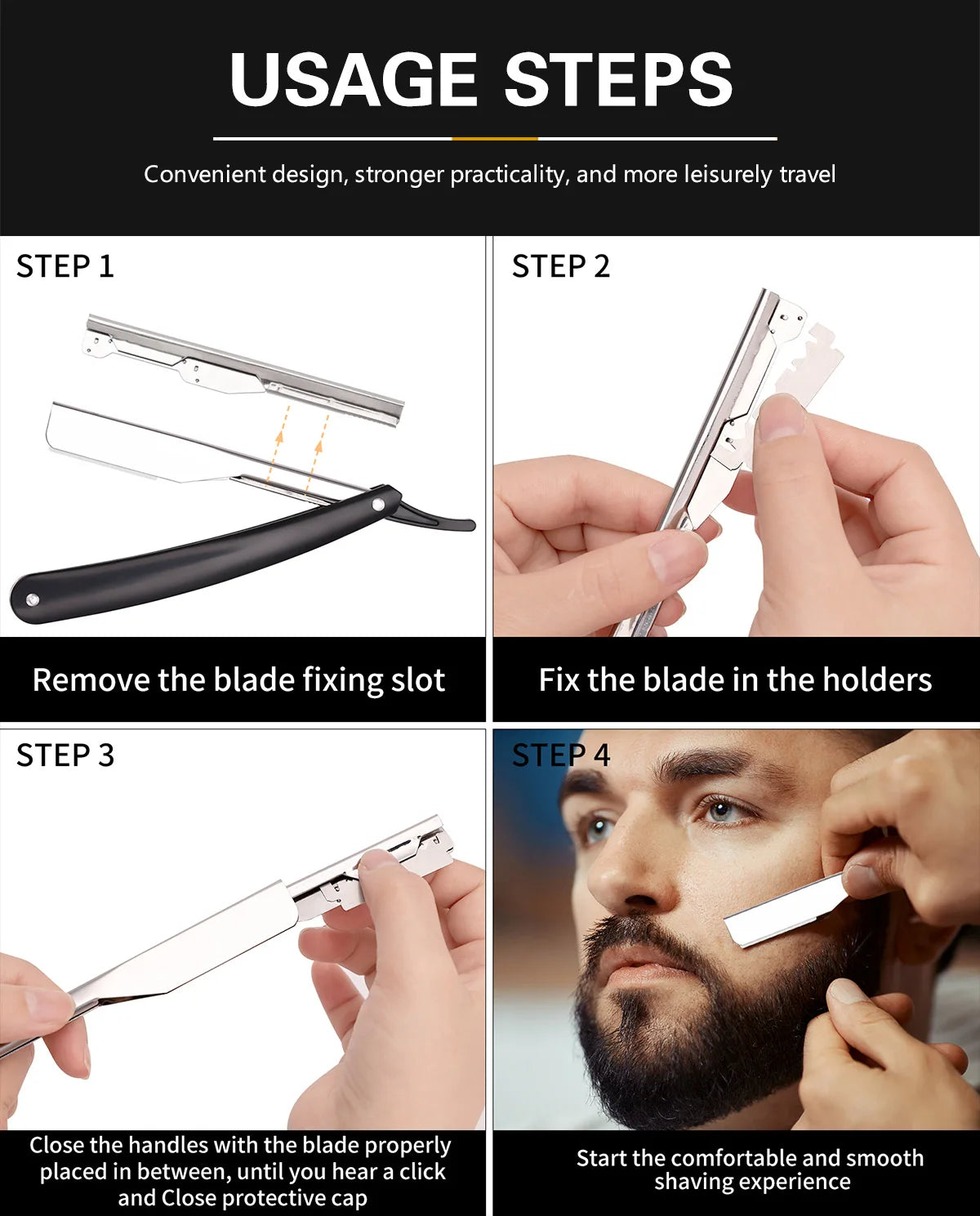 Professional Manual Shaver Straight Edge Stainless Steel Sharp Barber Razor Folding Shaving Beard Cutter With Blade