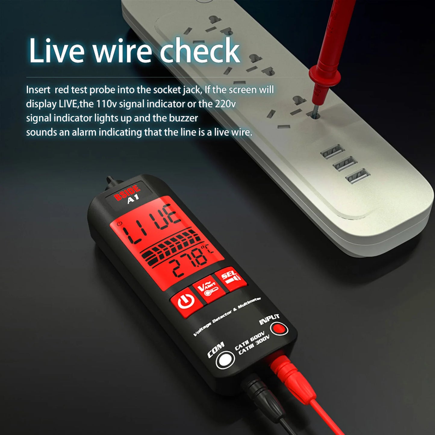 BSIDE A1X A1 Digital Multimeter Electric Test Pen With Flashlight Live Wire Recognition Meter Voltage Resistance Diode NCV Test
