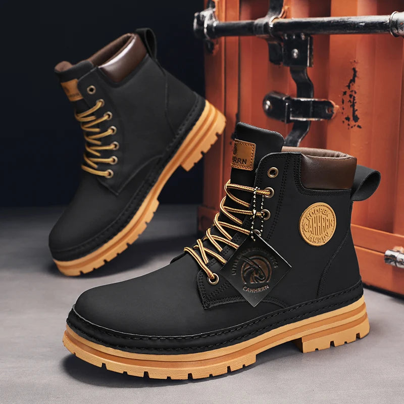 TINTINOS Yellow Boots Leather Chelsea Ankle Boots Shoes for Men With Free Shipping Autumn Men Bottines Chelsea Lace Up Leather Boots Man