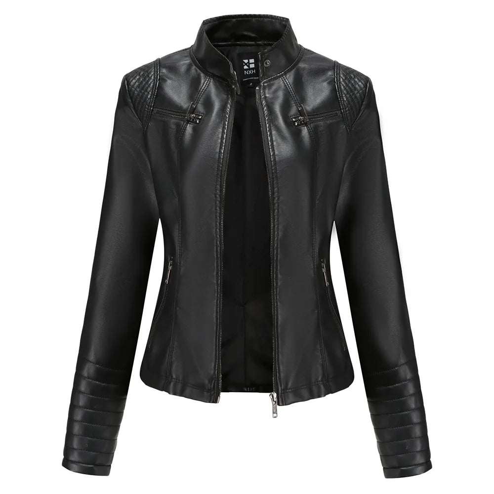 2025 Ladies New Autumn Motorcycle Short Chic PU Leather Jacket