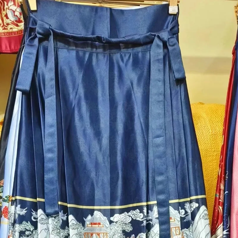 2024 Retro FRENCH Style Jacquard Horse Face Skirt Women's Spring Fashion Versatile Pleats Lace Loose Mid Length Skirts