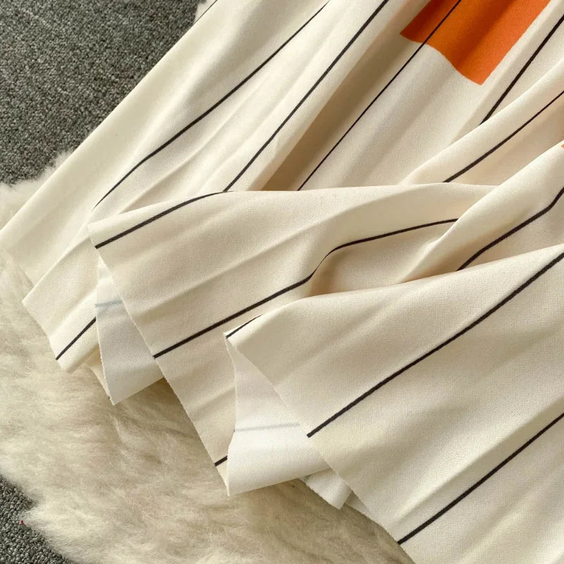 Spring Autumn Gradient Drape Pleated Long Skirt ITALY Swing Plaid Color Block A-line Thick Long Skirts