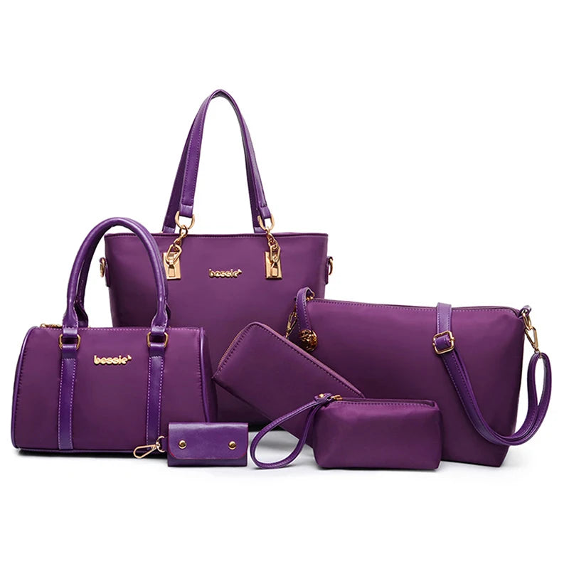 AMAZONY 2024 6PCS/SET Women Nylon Handbags Shoulder Crossbody Bag Purse Wallet Women Envelope Messenger Bags Female Composite Bag Fashion