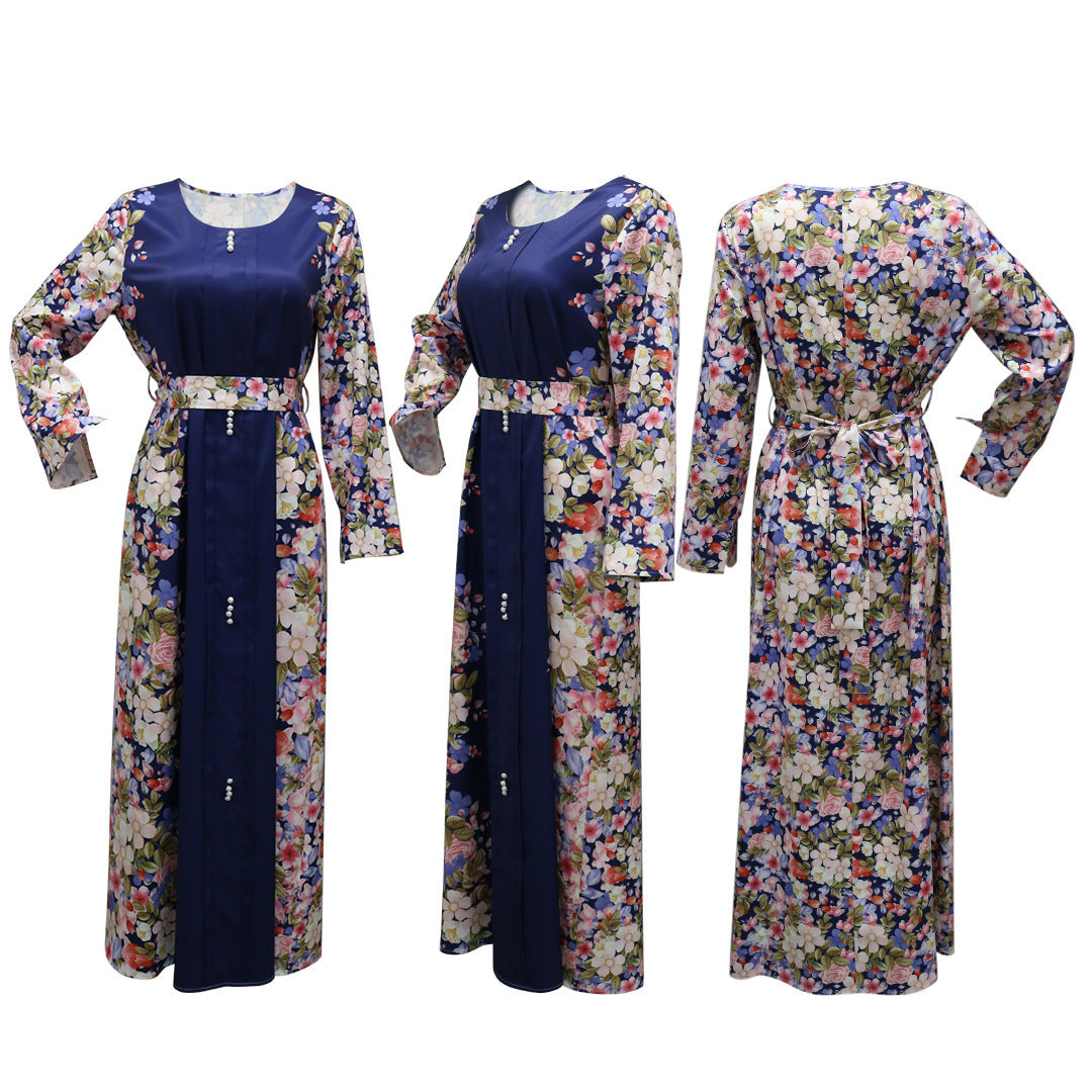 Brand New 2025 Middle East Print Dress Muslim Robe, FREE GIFT -Laptop Stand