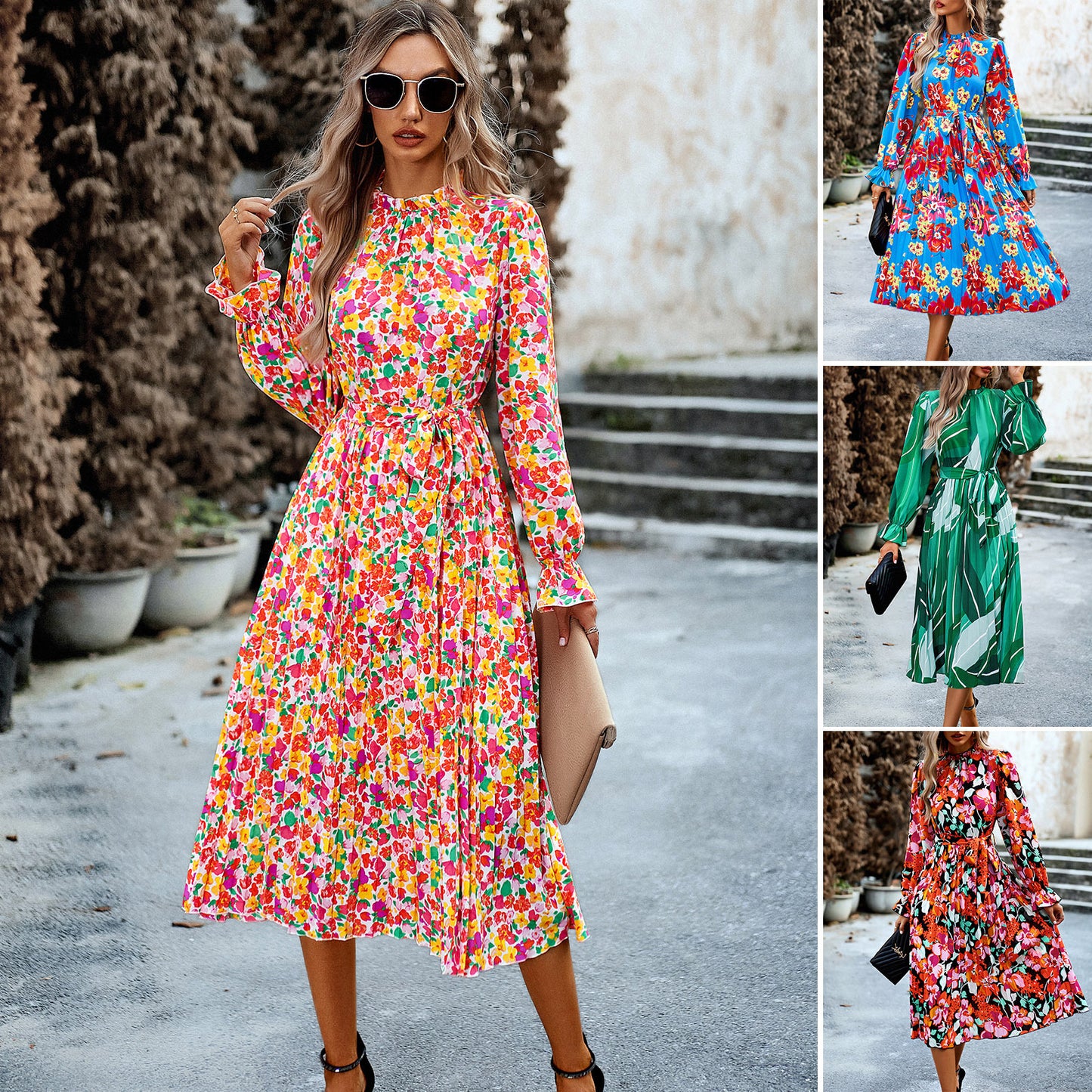 Brand New 2025 Women's Fashionable Round Neck Printed Dress